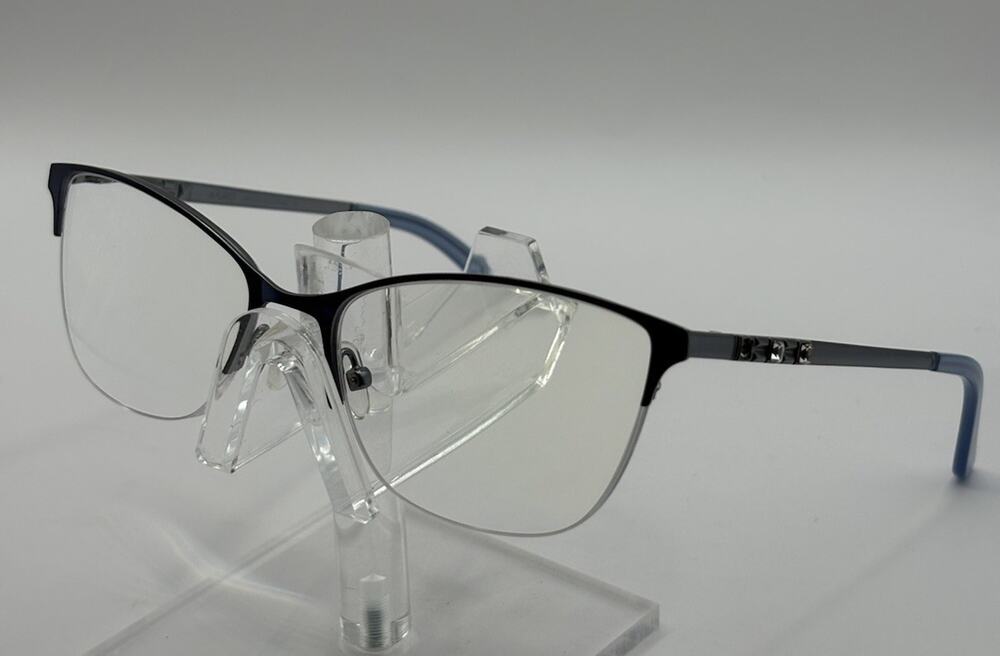 Exces Princess 153 303 Blue Silver Semi Rimless Eyeglass Frame 52-17-135